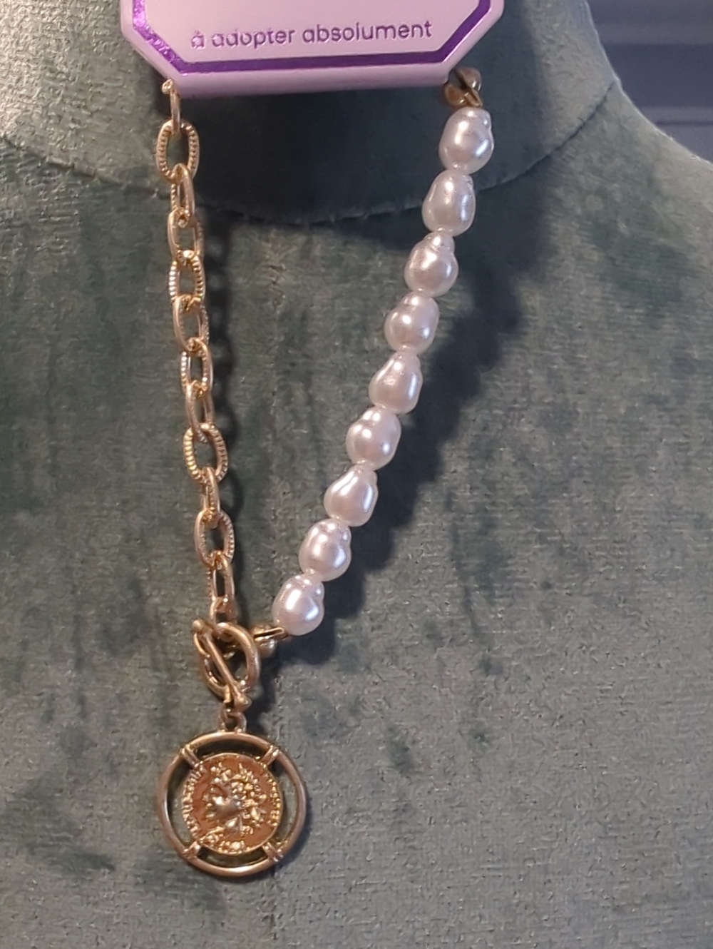 Claire's Gold Chain and White Pearl Coin Charm Bracelet